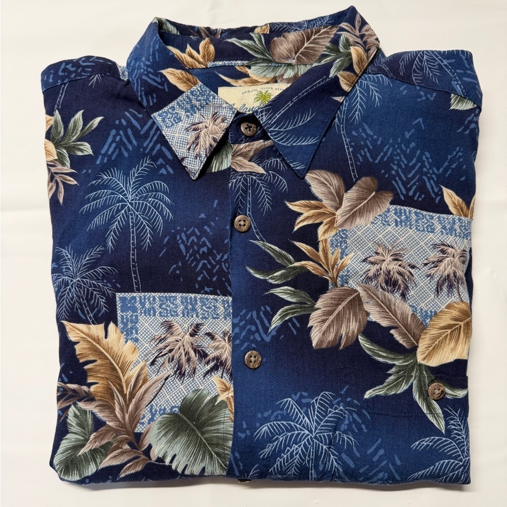 Navy Tropical Print Men's Casual Shirt